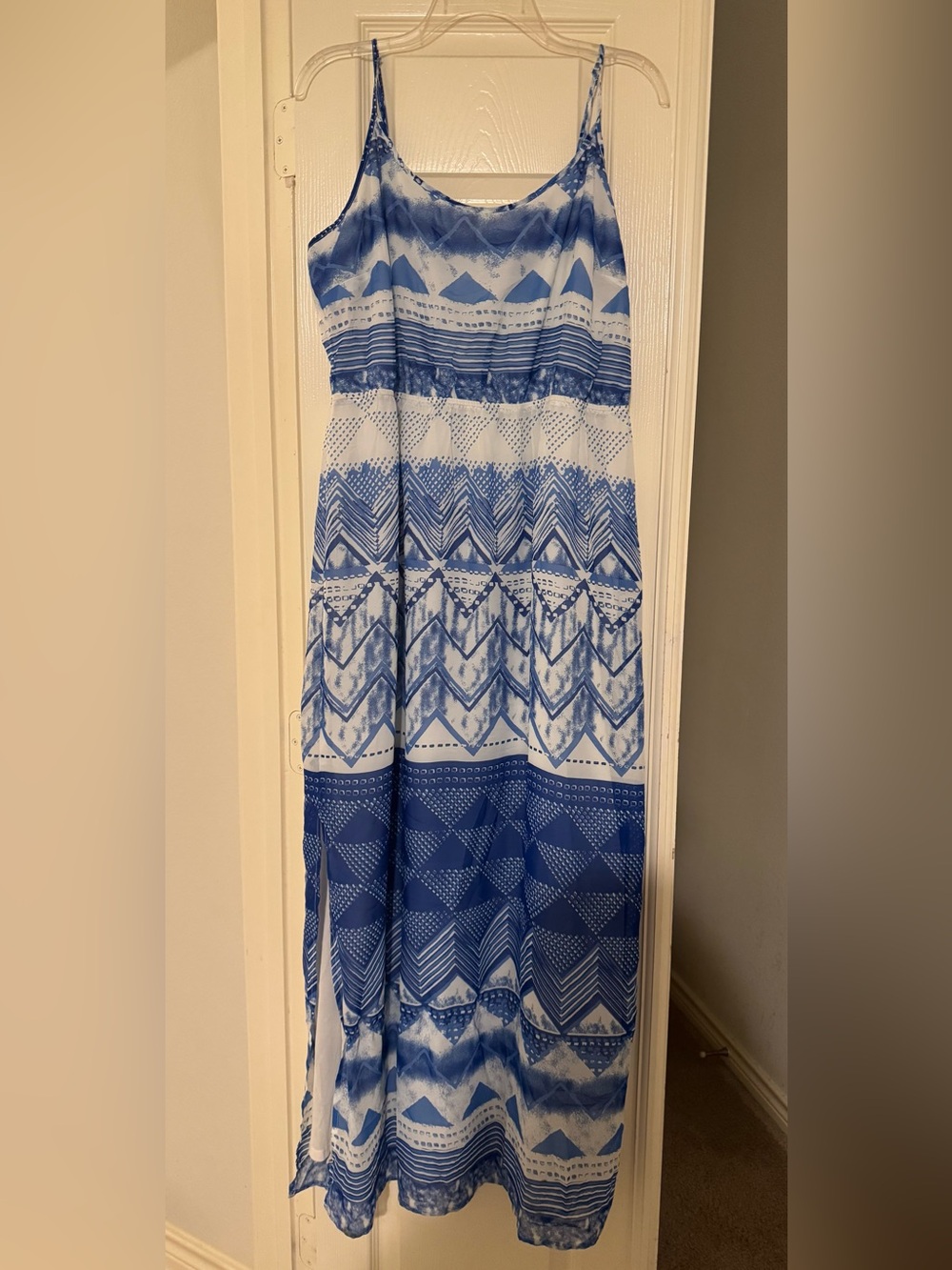 Old Navy Blue and White Strapless Maxi